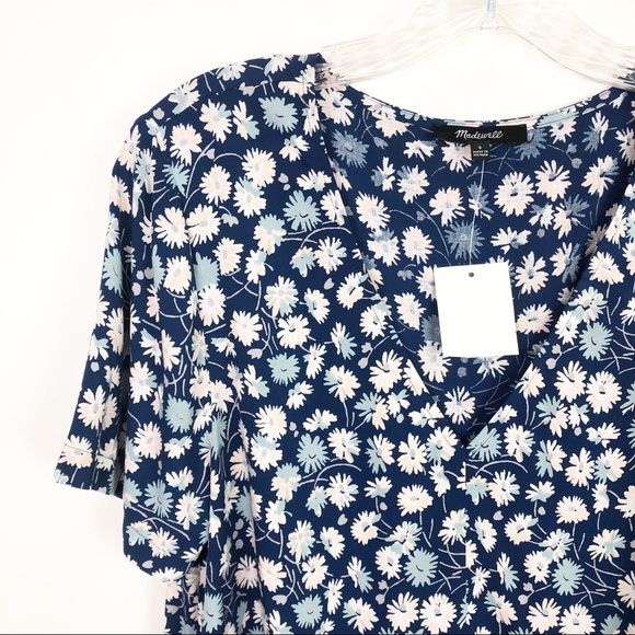 Madewell Novel Tie-Front Top in French Floral Blue - Picture 7 of 11